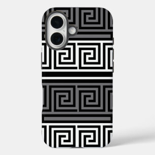 Graues Schwarz-Griechisch-Schlüsselmuster-Design iPhone 16 Hülle