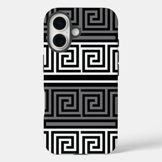 Graues Schwarz-Griechisch-Schlüsselmuster-Design Case-Mate iPhone Hülle (Rückseite)
