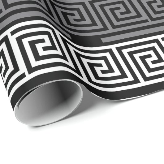 Graues Schwarz-Griechisch-Schlüsselmuster-Design Geschenkpapier (Rolleneckpunkt)