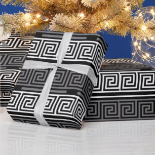 Graues Schwarz-Griechisch-Schlüsselmuster-Design Geschenkpapier