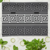 Graues Schwarz-Griechisch-Schlüsselmuster-Design Geschirrtuch (Gefaltet)