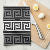 Graues Schwarz-Griechisch-Schlüsselmuster-Design Geschirrtuch (Viertel Falte)
