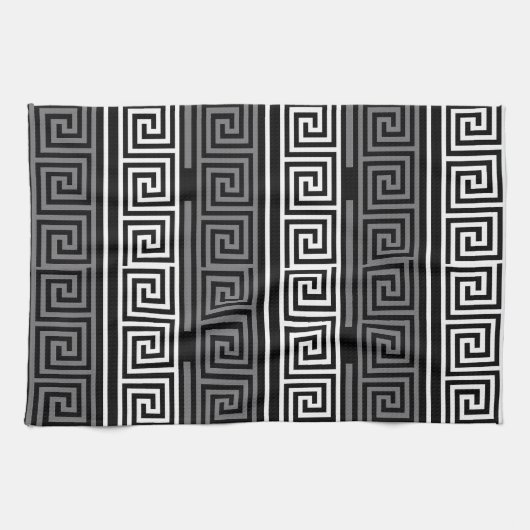 Graues Schwarz-Griechisch-Schlüsselmuster-Design Geschirrtuch (Horizontal)