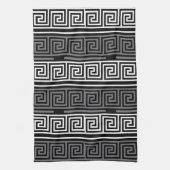 Graues Schwarz-Griechisch-Schlüsselmuster-Design Geschirrtuch (Vertikal)