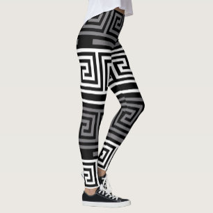 Graues Schwarz-Griechisch-Schlüsselmuster-Design Leggings