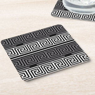 Graues Schwarz-Griechisch-Schlüsselmuster-Design Rechteckiger Pappuntersetzer
