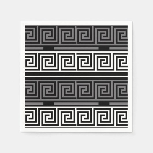 Graues Schwarz-Griechisch-Schlüsselmuster-Design Serviette (Vorderseite)