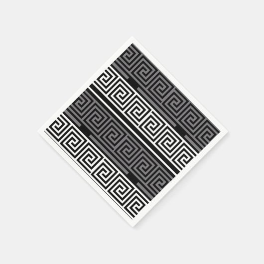 Graues Schwarz-Griechisch-Schlüsselmuster-Design Serviette (Ecke)