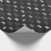 Graues Schwarz-Retro-Pixel-Controller-Muster Geschenkpapier (Ecke)