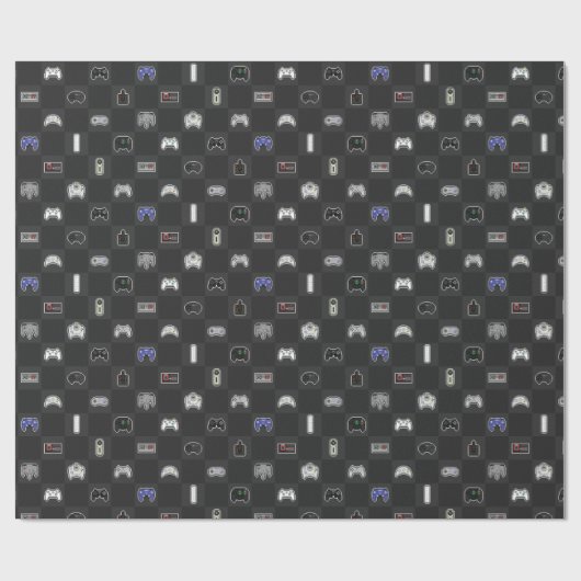 Graues Schwarz-Retro-Pixel-Controller-Muster Geschenkpapier (Flach)