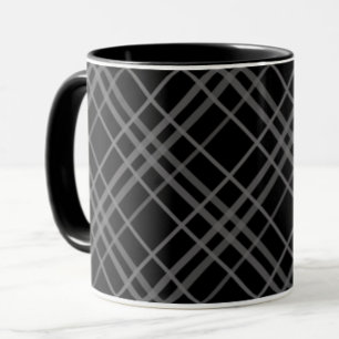 Graues Schwarz-Tartan-Kariertes Muster Tasse