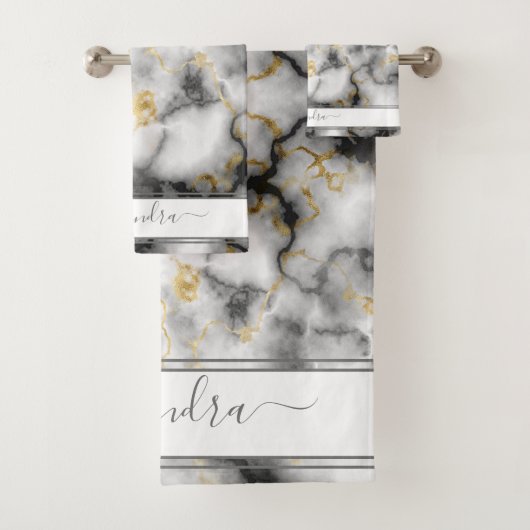 Graues Schwarz und Gold Moderner Marmor Benutzerfr Badhandtuch Set (Insitu)