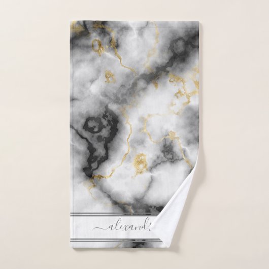 Graues Schwarz und Gold Moderner Marmor Benutzerfr Badhandtuch Set (Handtuch)
