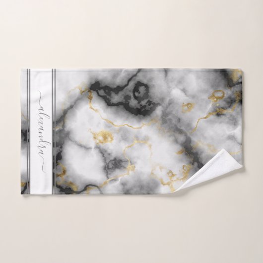 Graues Schwarz und Gold Moderner Marmor Benutzerfr Badhandtuch Set (Handtuch)