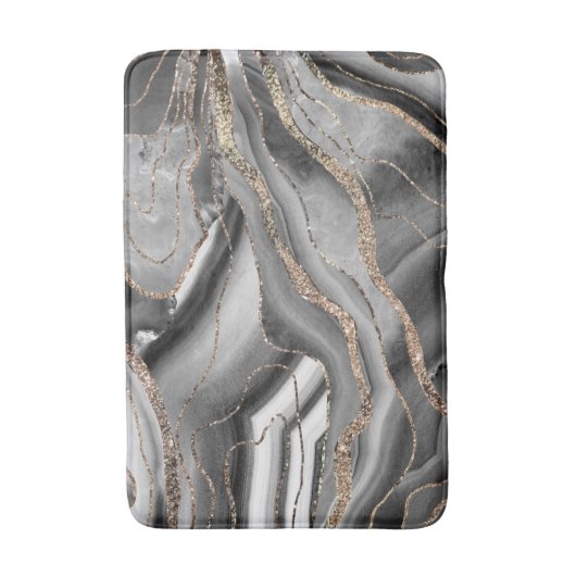 Graues Schwarz-weißes Agate Gold Glitzer Glam #1 Badematte (Vorderseite Vertikal)