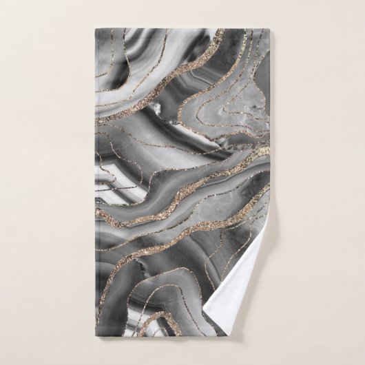 Graues Schwarz-weißes Agate Gold Glitzer Glam #1 Badhandtuch Set (Handtuch)