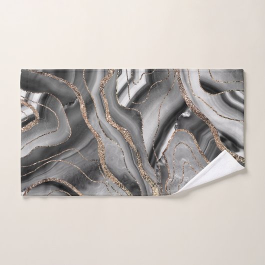 Graues Schwarz-weißes Agate Gold Glitzer Glam #1 Badhandtuch Set (Handtuch)