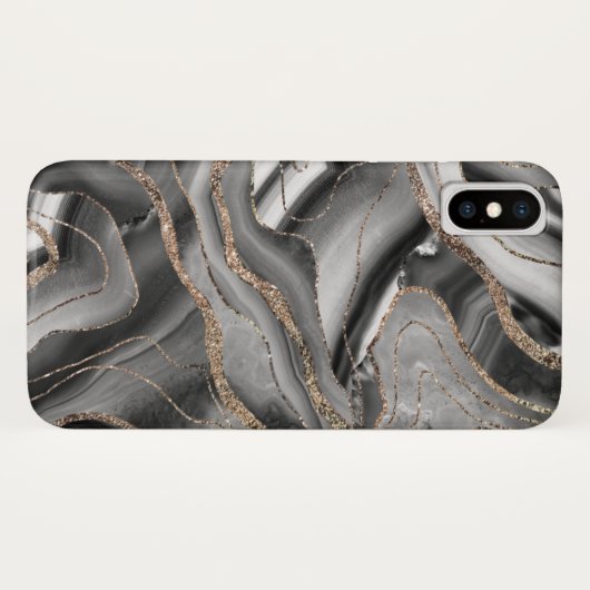 Graues Schwarz-weißes Agate Gold Glitzer Glam #1 Case-Mate iPhone Hülle (Rückseite (Horizontal))