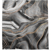 Graues Schwarz-weißes Agate Gold Glitzer Glam #1 Duschvorhang (Vorderseite)