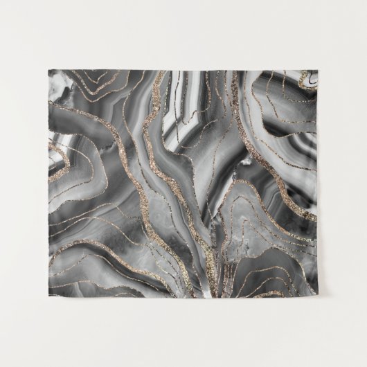 Graues Schwarz-weißes Agate Gold Glitzer Glam #1 Wandteppich (Vorderseite (Horizontal))