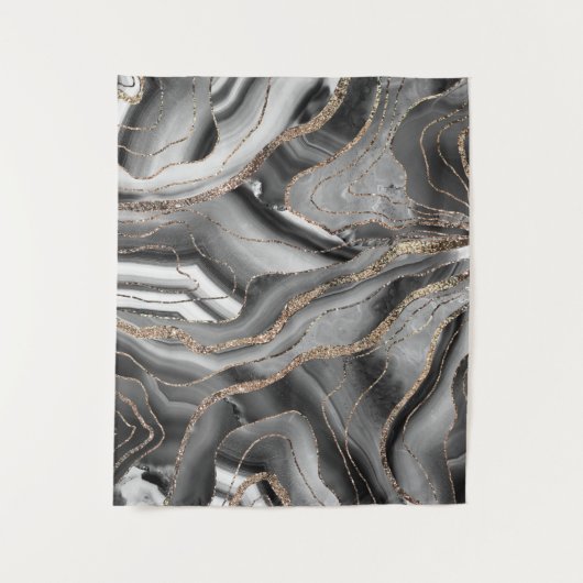 Graues Schwarz-weißes Agate Gold Glitzer Glam #1 Wandteppich (Vorderseite)