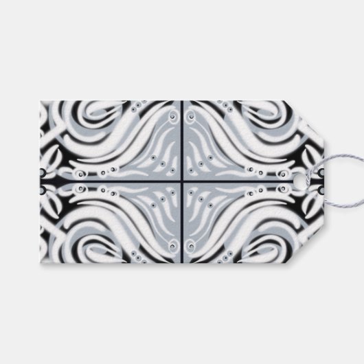 Graues Schwarz-weißes, Curly Abstraktes Muster Geschenkanhänger (Vorderseite (Horizontal))