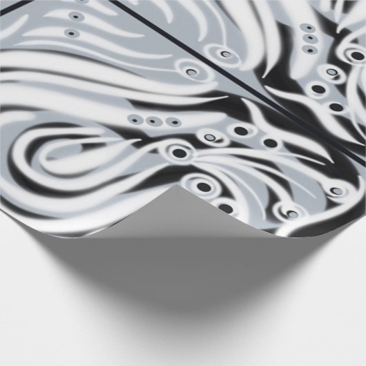 Graues Schwarz-weißes, Curly Abstraktes Muster Geschenkpapier (Ecke)