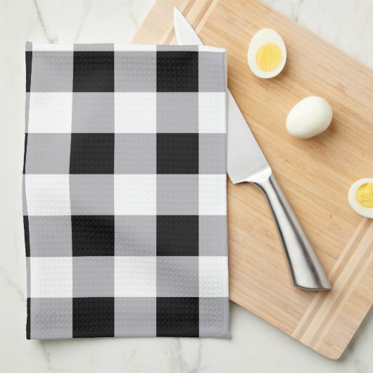 Graues Schwarz-weißes Kariertes Karo Muster Geschirrtuch (Viertel Falte)