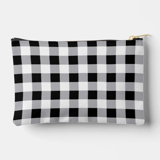 Graues Schwarz-weißes Kariertes Karo Muster Zubehörtasche (Rückseite)