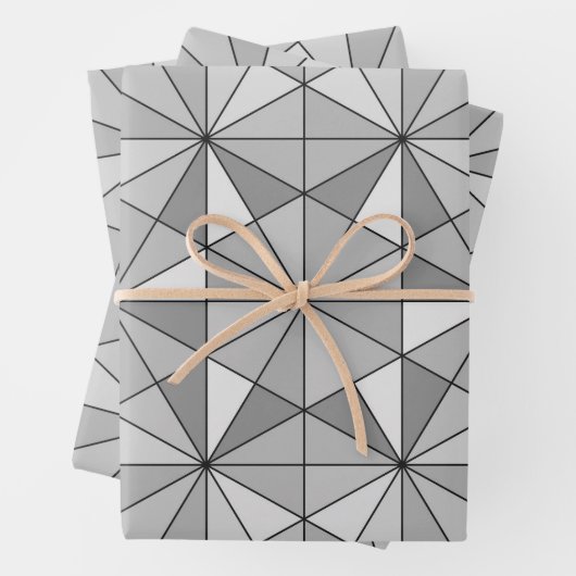 Graues Schwarz-weißes Mosaikdreieck-Retromuster Geschenkpapier Set (Beispiel)