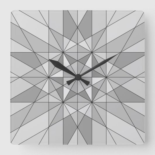 Graues Schwarz-weißes Mosaikdreieck-Retromuster Quadratische Wanduhr (Vorderseite)
