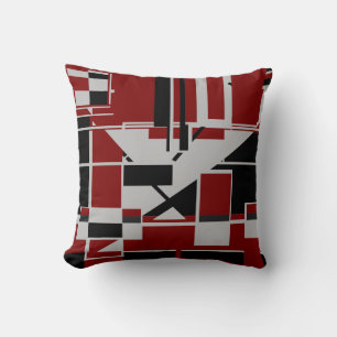 Graues Schwarzes Burgundy Geometrisches Abstraktes Kissen
