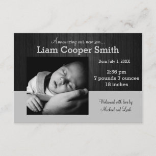Graues/schwarzes Holz mit Foto - Geburtsankündigun Ankündigung