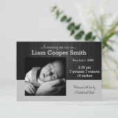 Graues/schwarzes Holz mit Foto - Geburtsankündigun Ankündigung (Stehend Vorderseite)