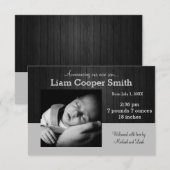 Graues/schwarzes Holz mit Foto - Geburtsankündigun Ankündigung (Vorne/Hinten)