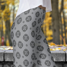 Graues, schwarzes Mandelmuster Leggings