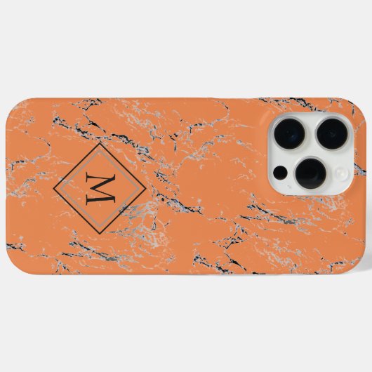 Graues schwarzes Marmormuster auf Lachs Orange Case-Mate iPhone Hülle (Rückseite (Horizontal))