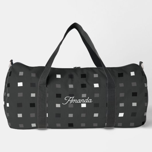 Graues schwarzes Muster für spielbare Pixel Karo Duffle Bag (Vorderseite)