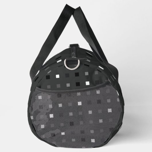 Graues schwarzes Muster für spielbare Pixel Karo Duffle Bag (Rechts)