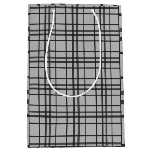 Graues schwarzes Muster minimalistisch Geschenktas Mittlere Geschenktüte (Vorderseite)