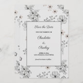 Graues Schwarzes Retro Y2K Hippie Blume Muster Einladung (Vorne/Hinten)