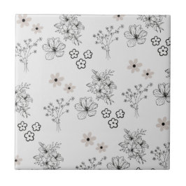 Graues Schwarzes Retro Y2K Hippie Blume Muster Fliese