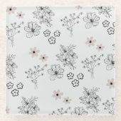 Graues Schwarzes Retro Y2K Hippie Blume Muster Glasuntersetzer (Vorderseite)