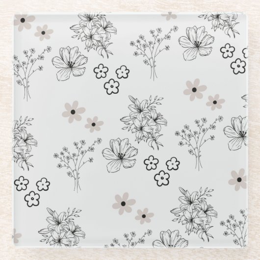 Graues Schwarzes Retro Y2K Hippie Blume Muster Glasuntersetzer (Vorderseite)