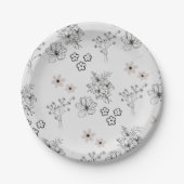 Graues Schwarzes Retro Y2K Hippie Blume Muster Pappteller (Vorderseite)