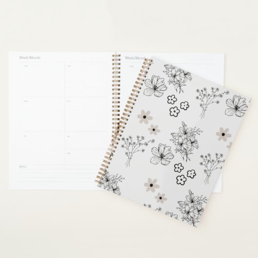 Graues Schwarzes Retro Y2K Hippie Blume Muster Planer (Anzeige)