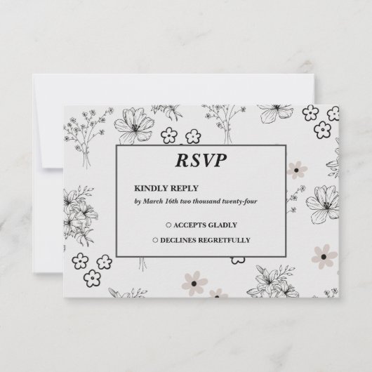 Graues Schwarzes Retro Y2K Hippie Blume Muster RSVP Karte (Vorderseite)