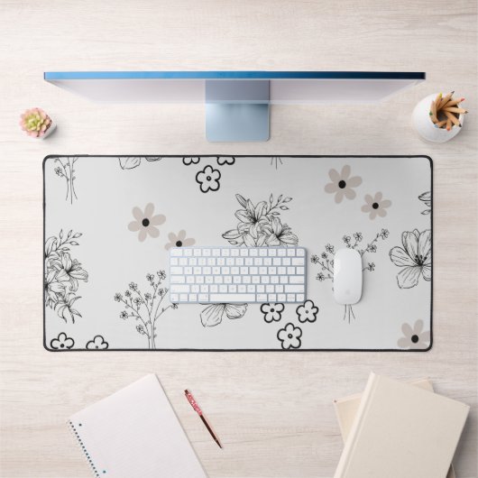 Graues Schwarzes Retro Y2K Hippie Blume Muster Schreibtischunterlage (Büro 1)