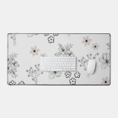 Graues Schwarzes Retro Y2K Hippie Blume Muster Schreibtischunterlage (Tastatur & Maus)