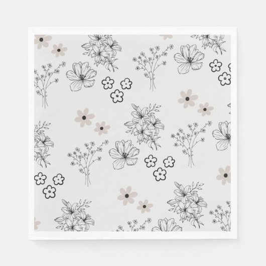 Graues Schwarzes Retro Y2K Hippie Blume Muster Serviette (Vorderseite)